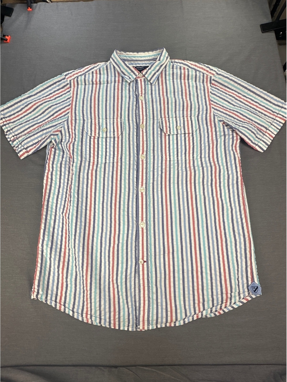 Cremieux Men Button-Up Shirt Medium Striped Cotton Casual